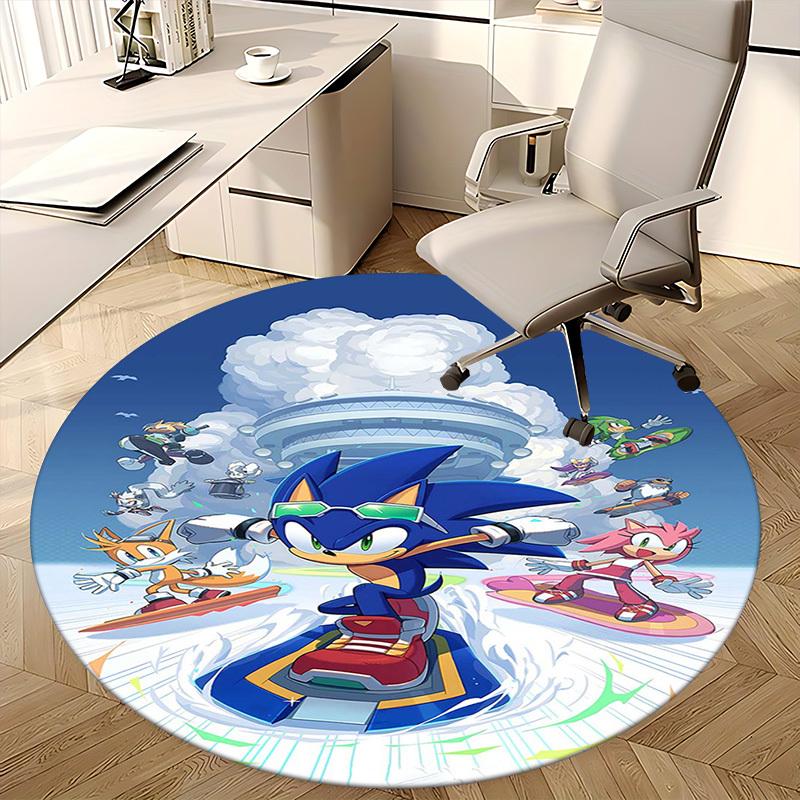 1pc Sonic the Hedgehog Anime Cartoon Design Round Carpet Office Chair Mat, NonSlip Rug for Home Decor, Living Room, Bedroom