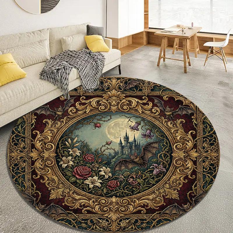 Bat Retro Round Area Rug,Carpet Rug for Living Room Bedroom Sofa Playroom Decor,Non-slip Floor Mat99