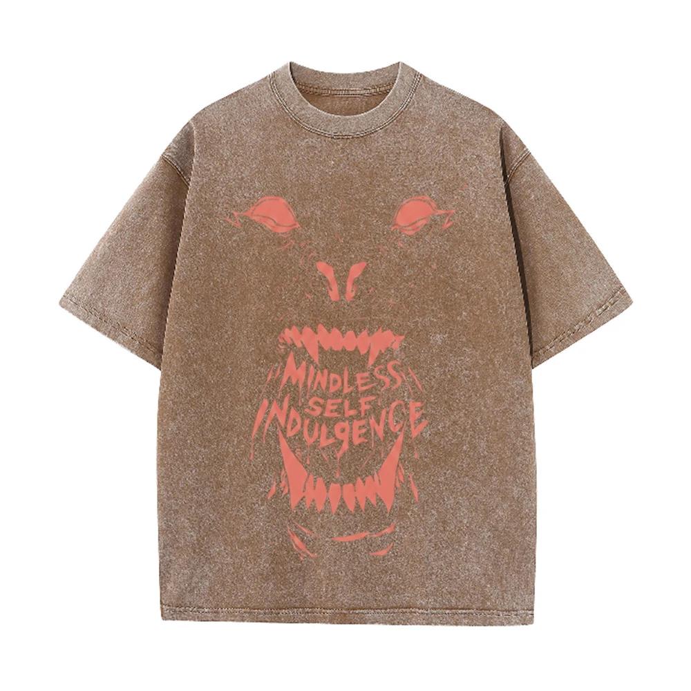 2026 Vintage Washed Black Demon Beast Face Graphic T Shirt Gothic Horror Print Oversized Casual Short Sleeve Tee