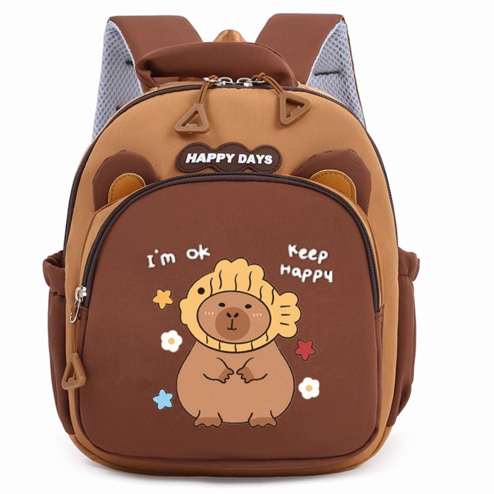 Kawaii Cartoon Capybara Backpack Large Capacity Nylon Capybara School Bag Lightweight Multi-layer Kindergarten Backpack