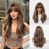 Women Long Wave Layered Brown Hair with Bangs Synthetic Mixed Blond Wigs for Daily Cosplay Heat Resistant Fibre