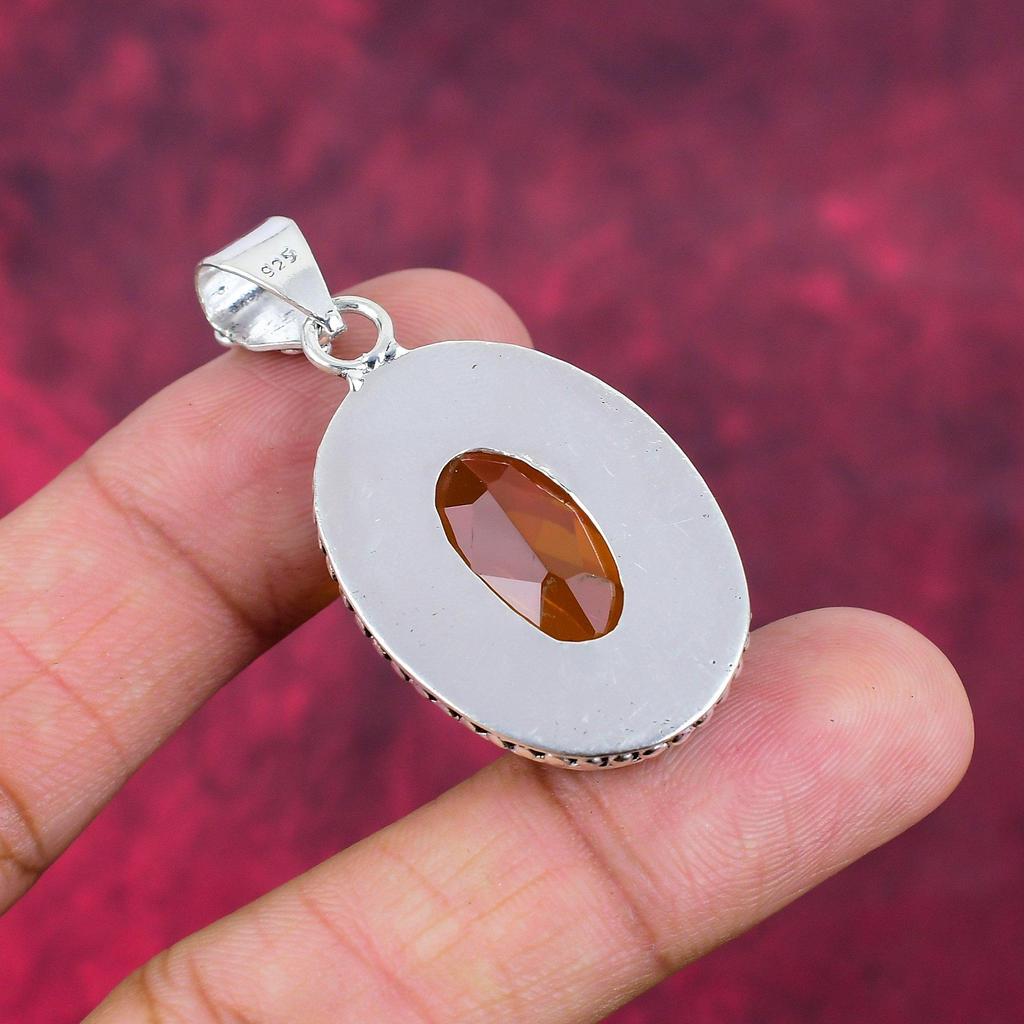 Wisiorek z cytrynu, biżuteria z litego srebra próby 925, ręcznie robiony wisiorek, na Święto Dziękczynienia