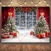 Christmas Winter Background Vintage fireplace Party Decoration Children's Photo Studio Supplies Xmas Tree Lanterns Snowy Scenery