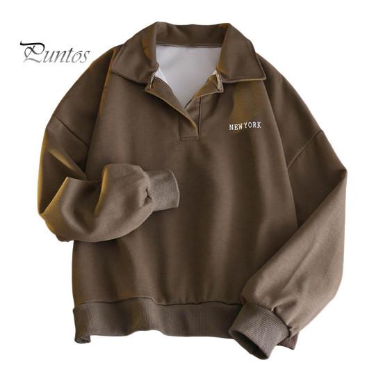 

Женская толстовка осень-весна с отложным воротником, свободная, с длинными рукавами, однотонная, с тонкими эластичными манжетами и подолом, в спортивном стиле, для школы, повседневный топ XL кофейный