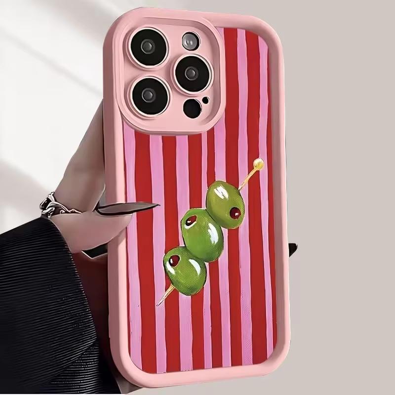 

Green Olive Pink Striped Print Phone Case For iPhone 17 Pro Max 16 15 Pro 14 13 Mini 12 11 XR X 17Air 16 Plus Soft Silicone Cove iPhone XS Max