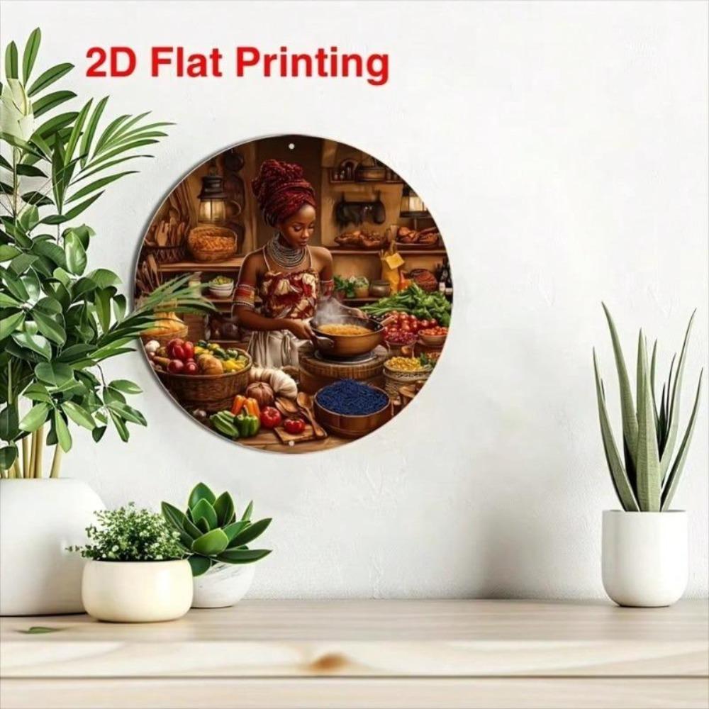 Metal Wall Art Vintage African Lady Round Sign Home Bar Decor Kitchen Office