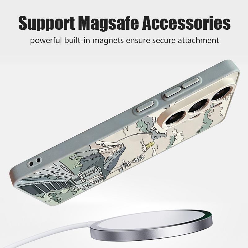 Magnetic For Magsafe Case For Samsung Galaxy S26 Ultra S25 Edge S24 Plus S23 FE S22 A54 A55 A56 5G Anime Landscape Train Pattern Matte Cover