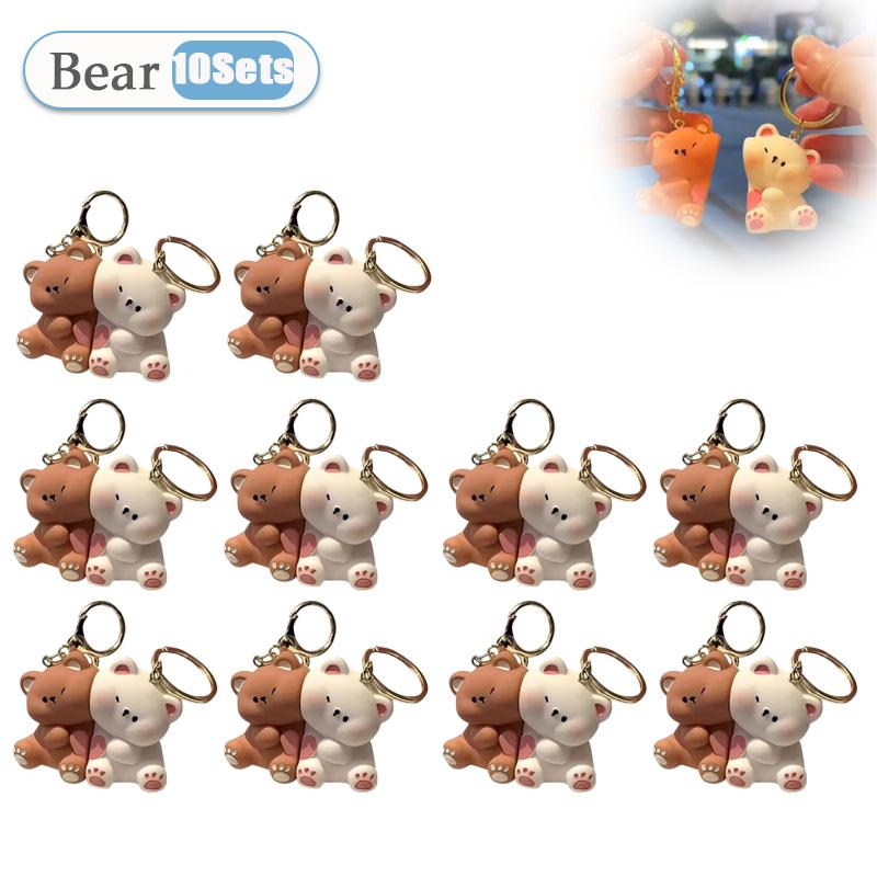 1-20 Sets Niedliches Cartoon-Bärenpaar Magnetischer Schlüsselanhänger Kleiner Anhänger Puppe Kleines Geschenk Spielzeug Harz Kreativer Schlüsselanhänger Schultaschen-Anhänger