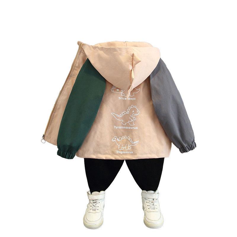Children's Casual Coat 2025 Spring and Autumn Boys Fashion Hooded Cartoon Dinosaur Jacket