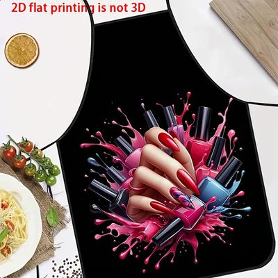 Nail Polish Splash Apron, Manicure Theme Kitchen Cooking Bib, Colorful Nail Art Pattern, Multiple Sizes Available
