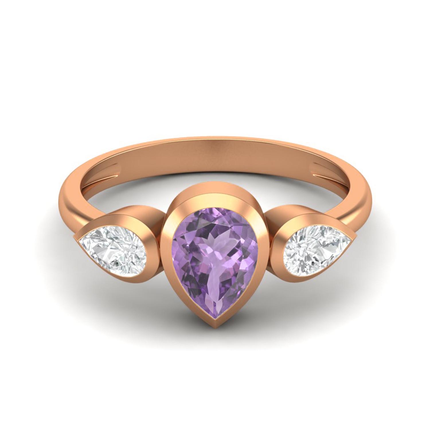 Pear shape Amethyst Gemstone Rose Gold Plated 925 Sterling Silver Ring 7 ярко-розовый