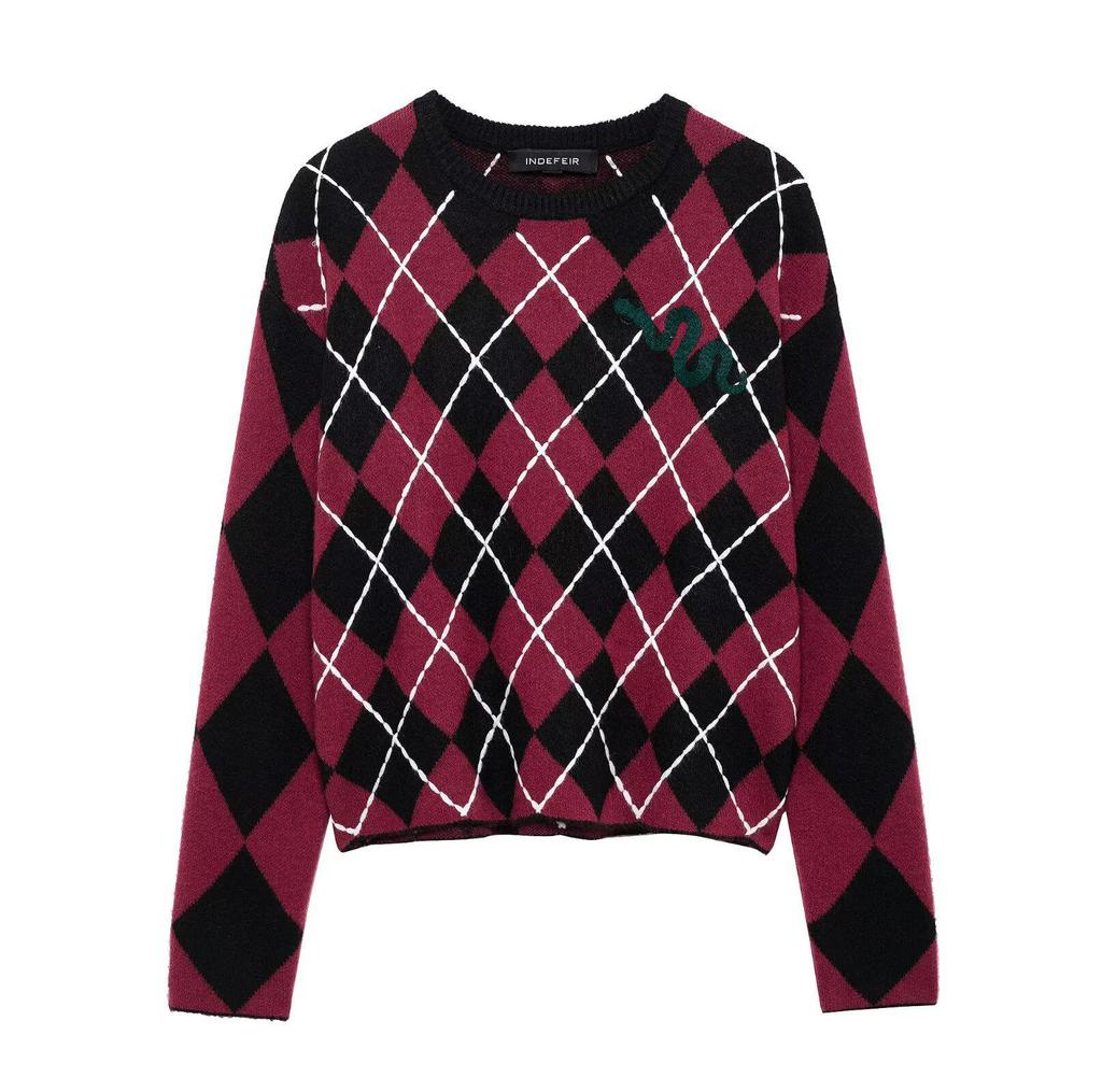 2025 Spring Women's European & American Style Diamond Pattern Knitted Sweater