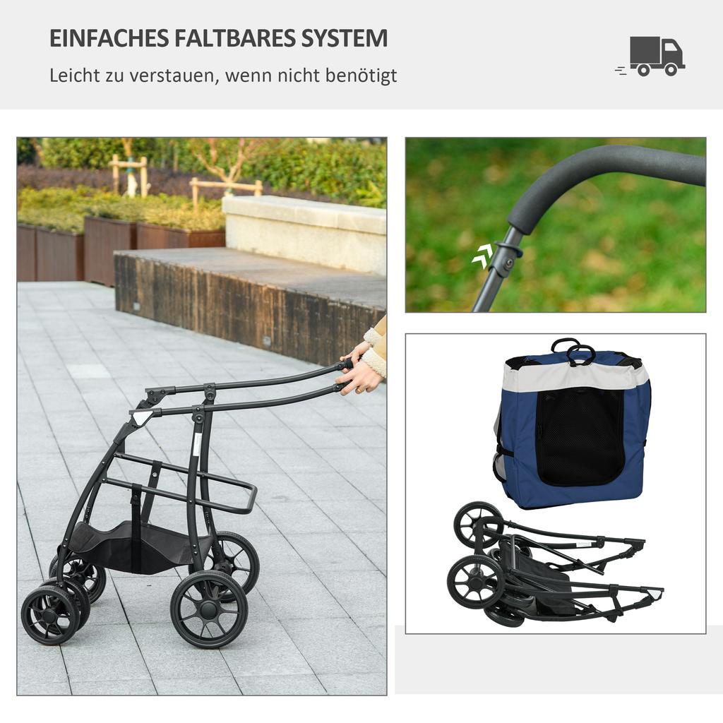 Dog Buggy Pet Buggy Dog Stroller, Foldable, Removable Basket, 81 X 58 X 97.5 Cm, Black + Blue + White