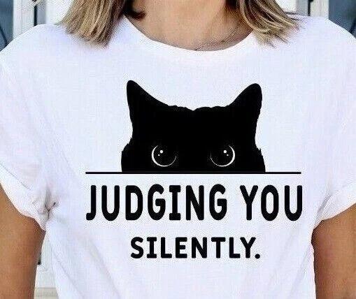 

Judging You Silently Sarcastic Humor Funny Cat T-shirt Humorous Graphic T-T-shirt S
