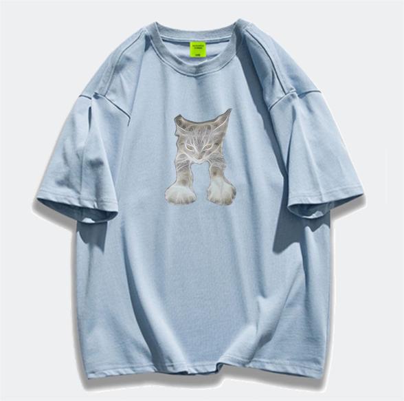 

Large size pure cotton American front shoulder short-sleeved t-shirt women s summer niche design sense high street loose top and clothing ins trendy 3XL світло-синій колір