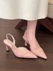 Temperament pointed splicing high heels women's summer gentle thin heel side empty sandals shallow mouth bag head sandals high heels