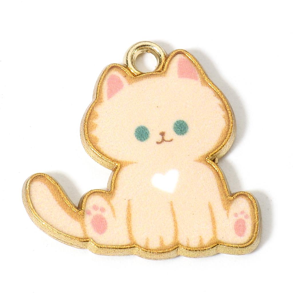 Cute Cartoon Cat Zinc Based Alloy Charms Cat Animal Enamel Gold Color Metal Pendants For DIY Making Jewelry 20mm x 20mm, 10 PCs