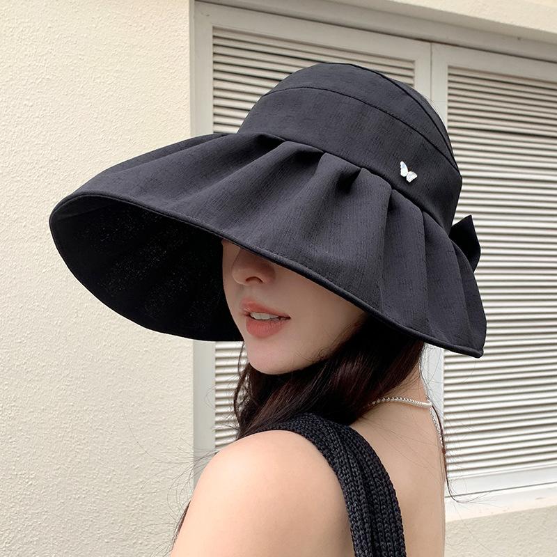Summer Outdoor Sunshade Small Butterfly Empty Top Foldable Large Brim Sun Protection Hat Women