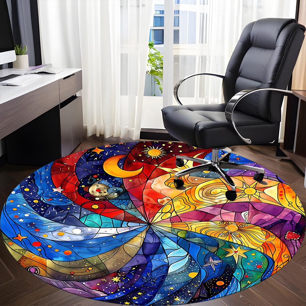 1pc Starry Night Celestial Office Round Area Rug, Indoor Mat Suitable For Office, Under Office Chairs Bedroom Living Room Home Decor, Room Deco