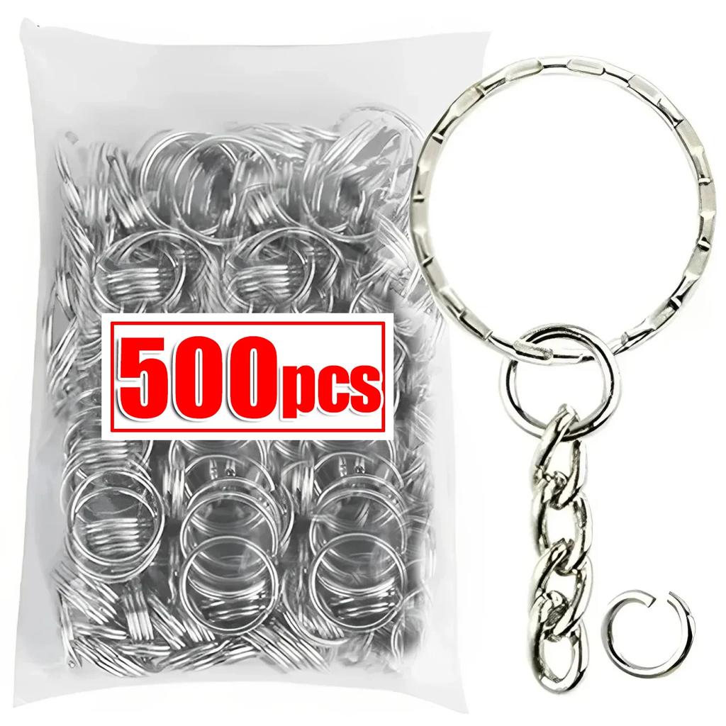 50-1000pcs Metal Blank Keyring Keychain Split Rings Keyfob Keyring Lobster Clasp Keychain Key Pendant Ring Stainless Steel Rings