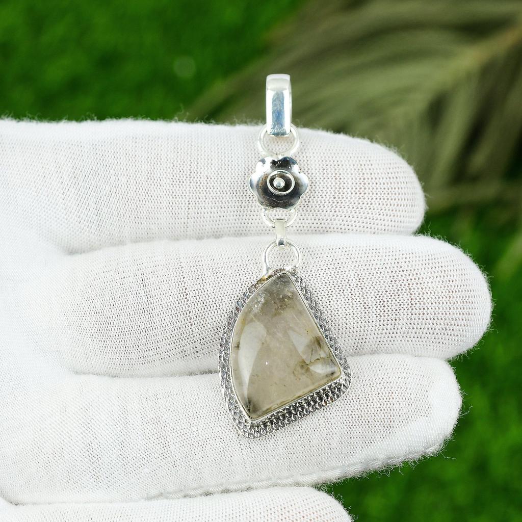 Natural Golden Rutile Gemstone Pendant 925 Sterling Silver Indian Jewelry