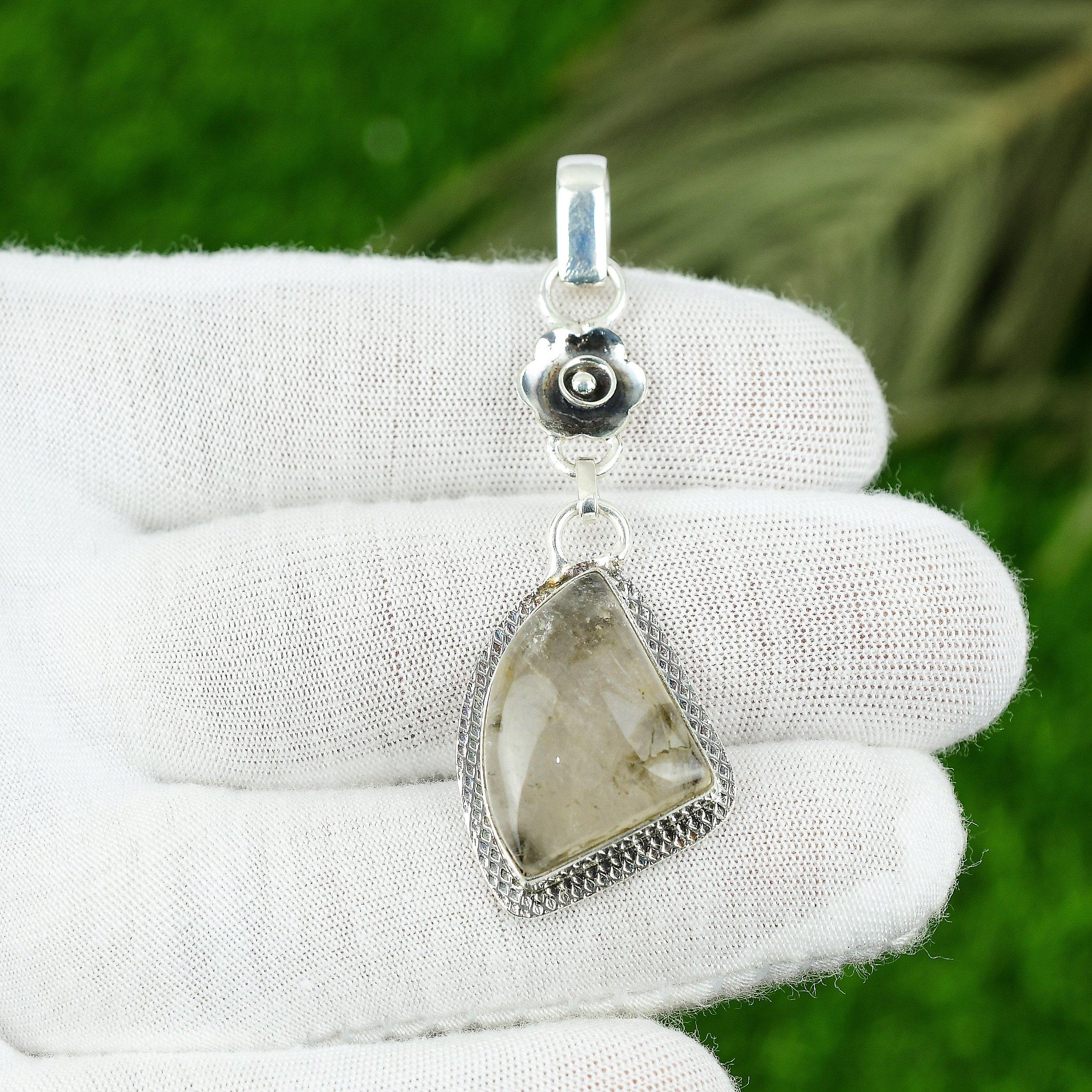 

Natural Golden Rutile Gemstone Pendant 925 Sterling Silver Indian Jewelry