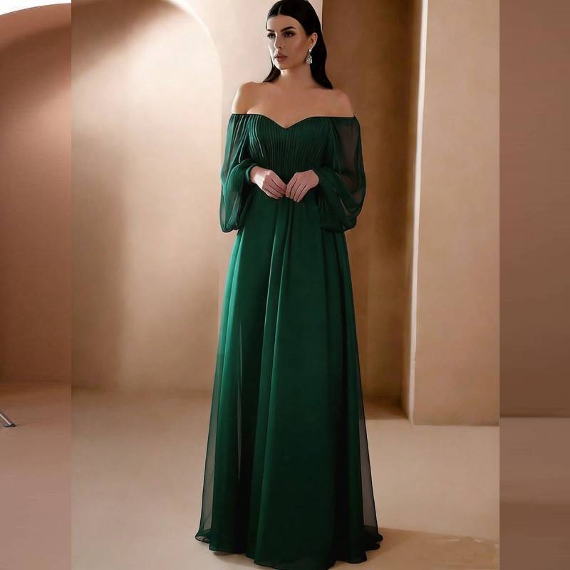 Elegant One Shoulder Long Sleeve Chiffon Dress For Wedding And Party With Classic Style For Women