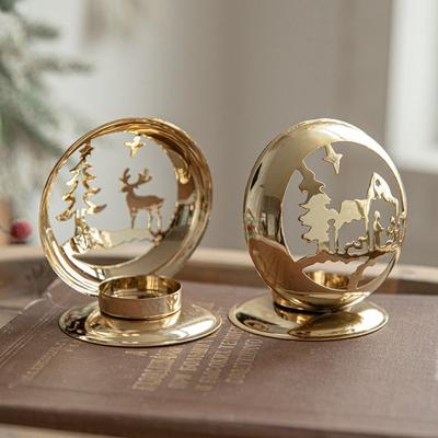 Neuer goldener Weihnachts-Kerzenhalter Weihnachtsbaum Hirsch Glocke Eisen Xmas-Kerzenständer Kerzenständer Heimdekorationen Tischdekoration