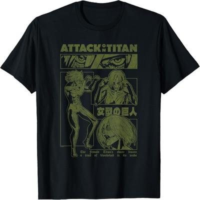 Attack on Titan Ženský Titán Distressed Koláž Anime Tričko