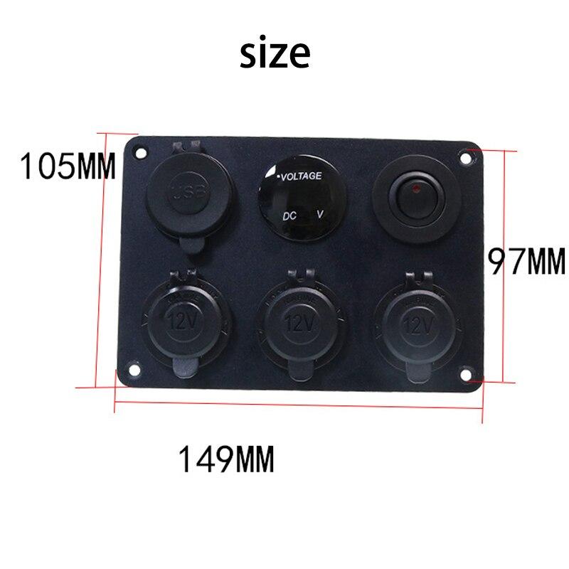 6 In 1 Aluminum Panel 12V Power Socket Power Outlet 4.2A Dual USB Charger LED Voltmeter Toggle Switch for Marine RV