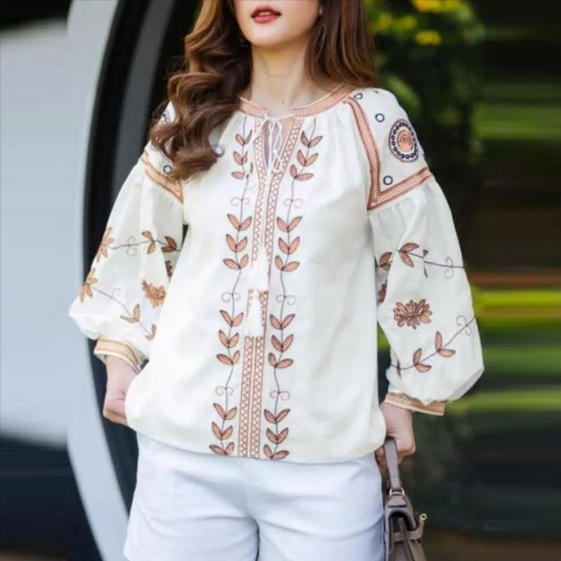 

ZANZEA Женская повседневная блузка с V-образным вырезом, свободного кроя, с рукавом 3/4 и принтом S