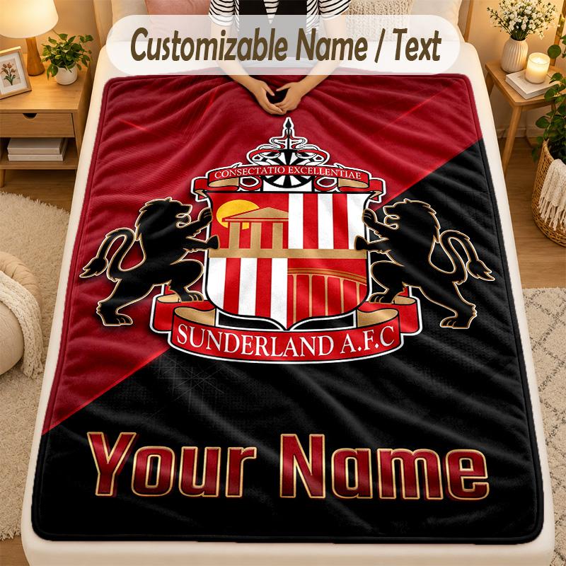 Flannel BlanketSunderland FC Custom Name Text Personalized Soft Warm Throw Blanket Home Decor Gift