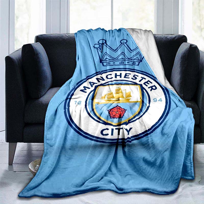 Coperta in flanella con logo del Manchester City Football Club, coperta in flanella stampata su un lato, personalizzabile.