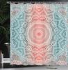 Coral and Blue-Brown Shower Curtain Tribal Mandala Geometric Gradient Fabric Bathroom Decorative Shower Curtain with Hooks