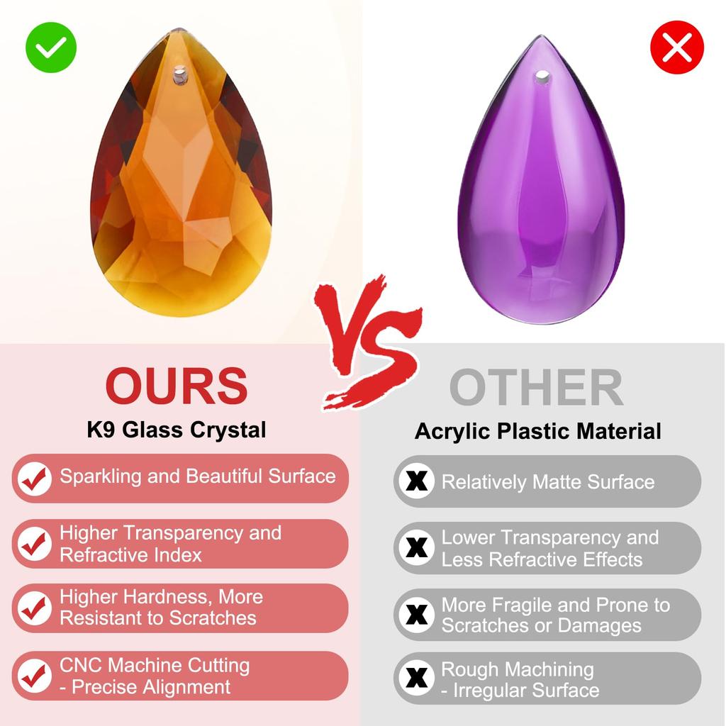 PATIKIL 10-Pack Suncatcher 38mm Teardrop Crystal Ball Hanging Crystal Prism for Window Accessories DIY Amber