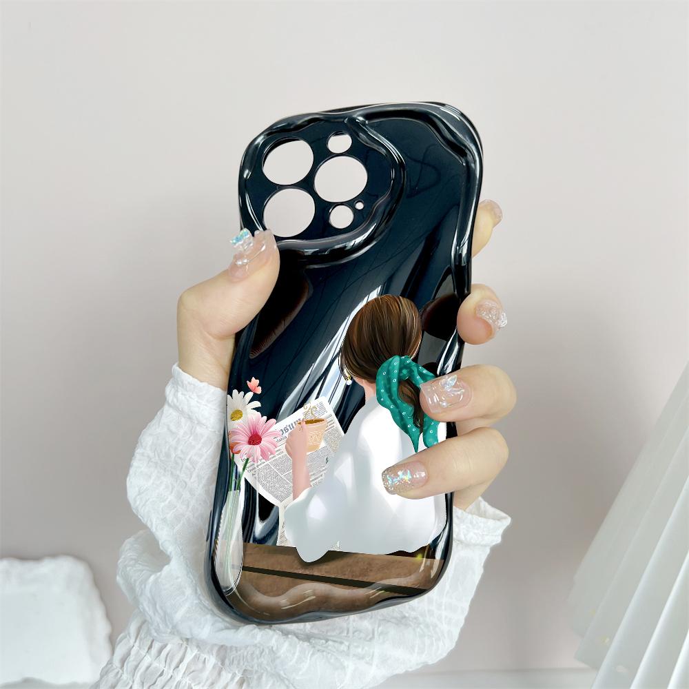 Cartoon Pattern Cream Texture Casing Wavy Edge Soft Silicone Cover Phone Case for IPhone Samsung Huawei Honor Xiaomi Redmi Infinix Tecno