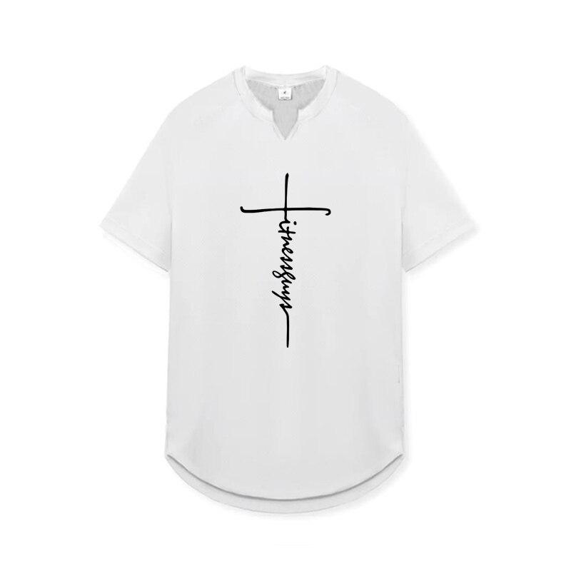 

Muscleguys, летняя модная спортивная одежда с короткими рукавами и принтом, мужская повседневная футболка для фитнеса, 4 цвета в наличии XXL белый