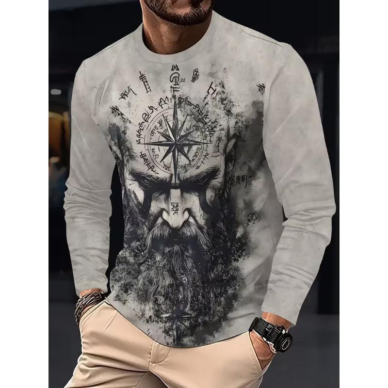 T-shirt da uomo a maniche lunghe con stampa a righe 3D, top da uomo comodo, traspirante e versatile