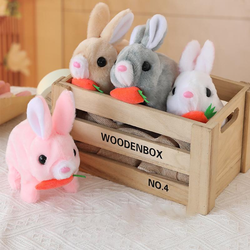 1Pc Realistic Bunny Toys Plush Electronic Stuffed Carrot Little White Rabbit Simulated Pet Walking Shaking Ears Educational Toy