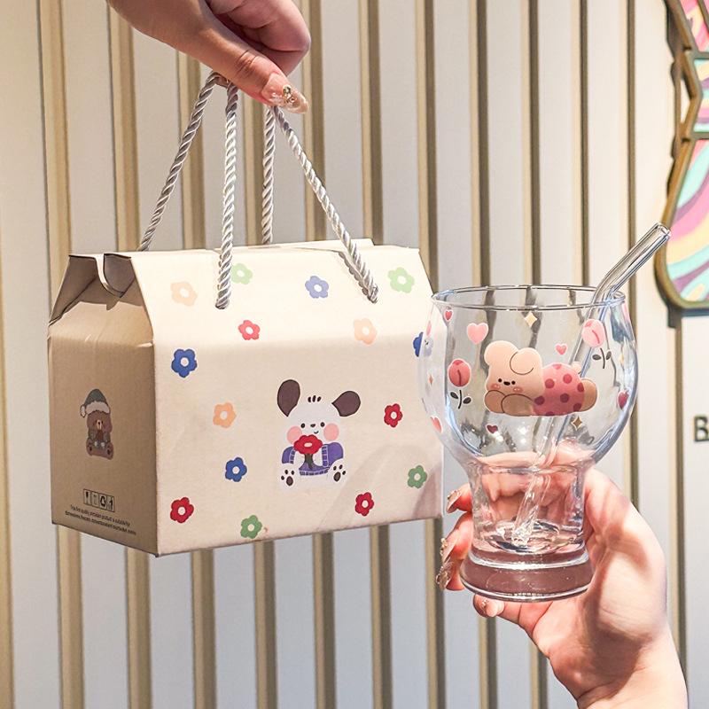 High-value cute rabbit glass juice milk cup household beer cup girls birthday gift gift box