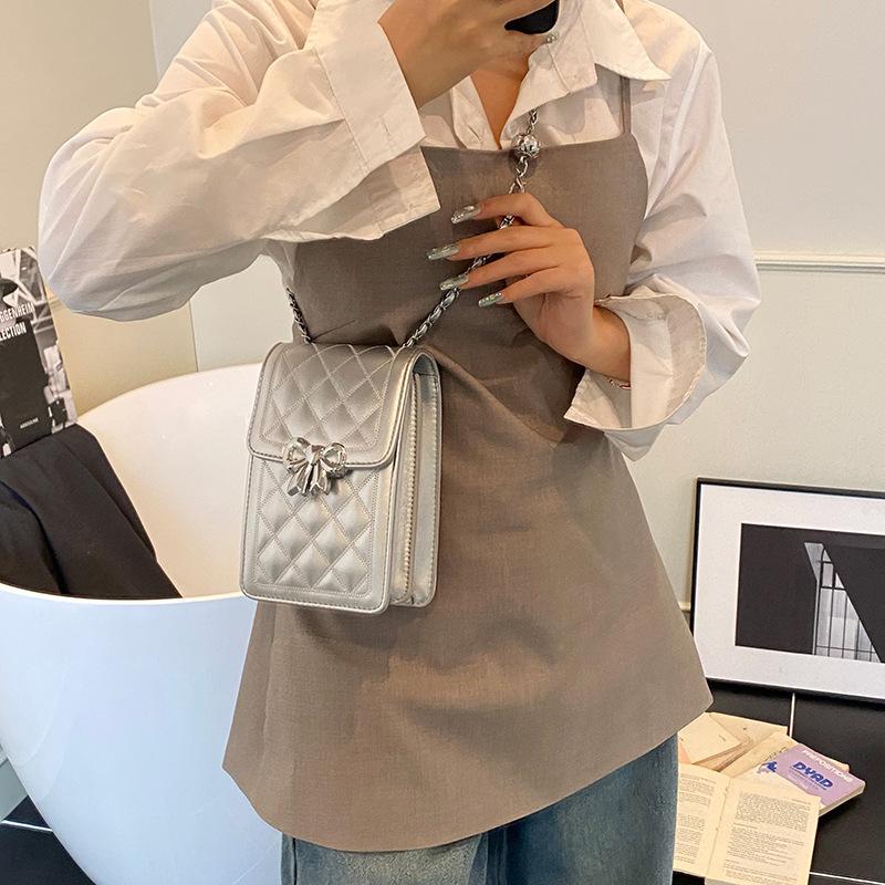 2025 summer new mini square bag women's chain mobile phone bag rhombus embroidery thread fashion shoulder bag messenger bag