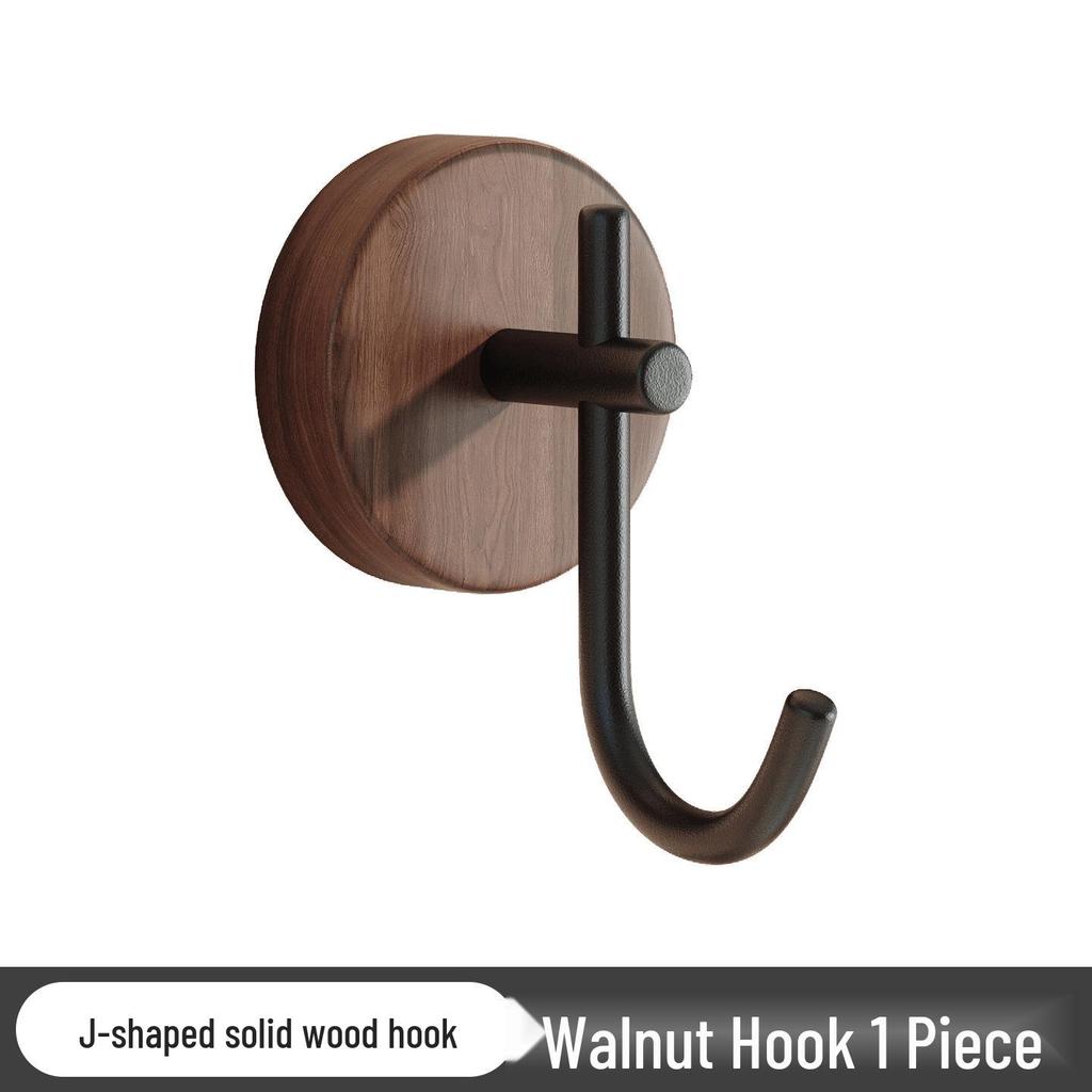 Walnut Solid Wood Door Hook, Nail-Free Wall-Mounted Clothes Hanger for Bedroom Decor