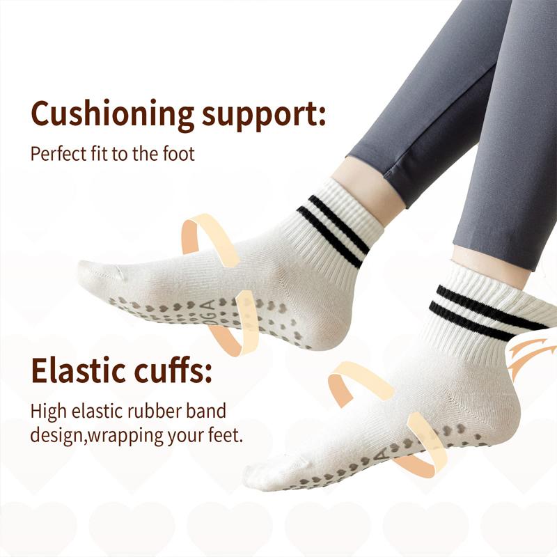 5 Pairs Yoga Socks for Women Double Stripes Socks Non Slip Pilates Yoga Grip Socks Women Sport Gym Workout Athletic Short Socks