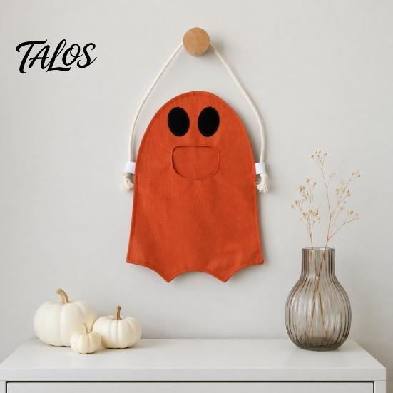 Trick or Treat Bucket Halloween Ghost Candy Bag for Kids, Cute Fabric Durable Holder Tote with Handle, Spooky Snack Goodie Bags Party Supplies