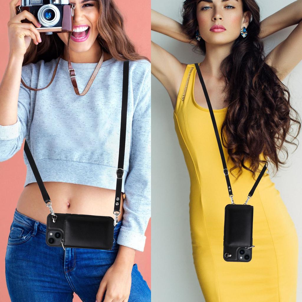 Crossbody Zipper Cards Solt Wallet Leather Book Case For iPhone 16 Pro Max 15 Plus 14 13 12 11 Long Lanyard Bag Detachable Cover