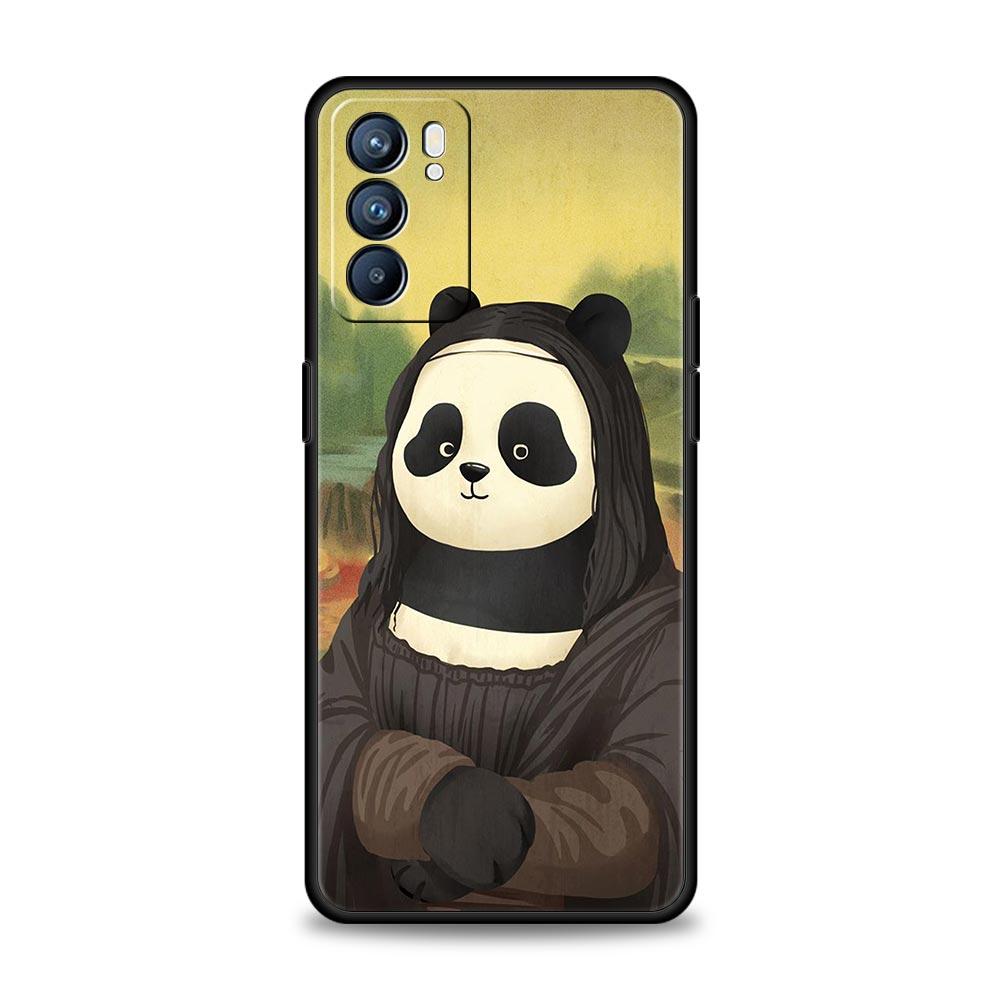 Cute Panda Climbing Bamboo Phone Case For Oppo Reno8 Reno7 Reno6 Pro A54 5G Find X6 X5 A53 A52 A9 A15 A95 A17 A16 A57 A31 Cover