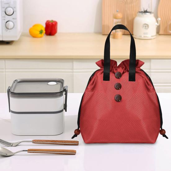 Insulated Lunch Bag Bento Storage Organizer with Drawstring Cuff Large Capacity Waterproof Bento Lunch Handbag with Handle