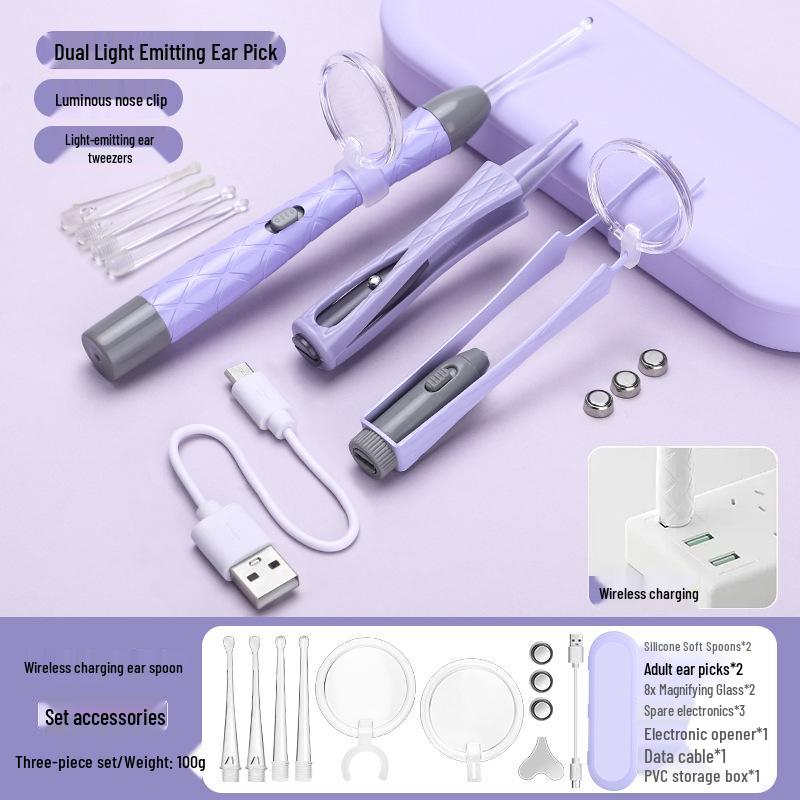 LED Ohrreinigungsset für Kinder: Leuchtendes Ohrstäbchen, Baby-Pinzette mit Licht & Wiederaufladbares Weichspitzen-Werkzeug