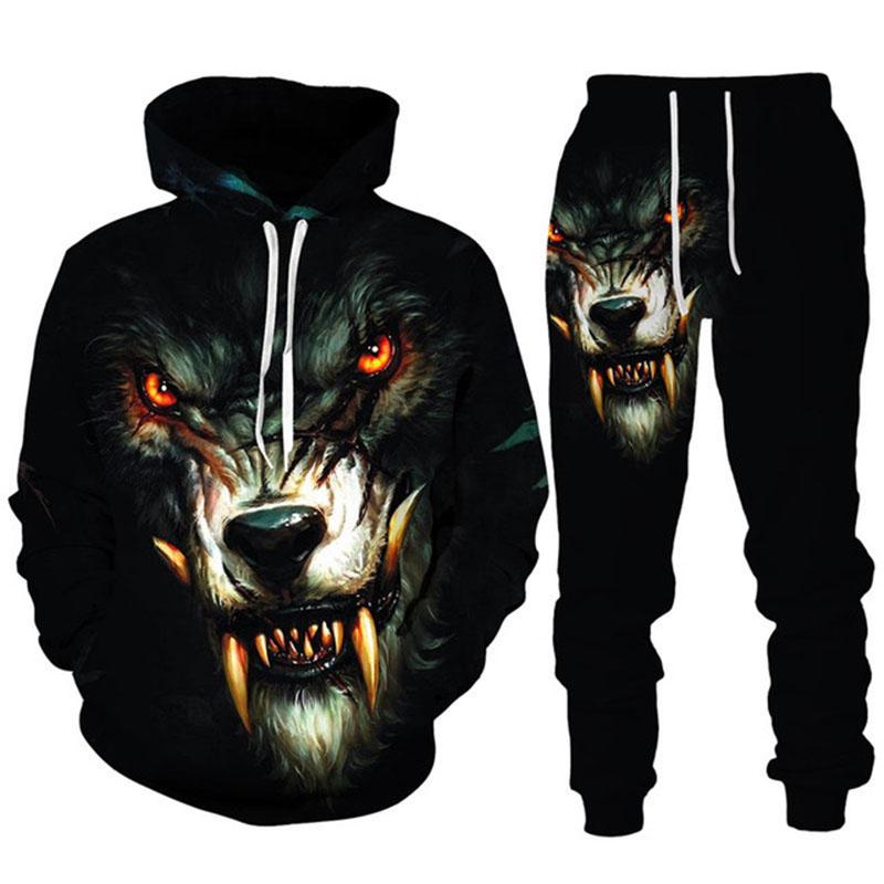 Felpa Con Cappuccio E Pantaloni Unisex 3D Stampa Lupo - Tuta Uomo Donna In Poliestere, Morbida E Traspirante, Taglie Dalla S Alla 6XL