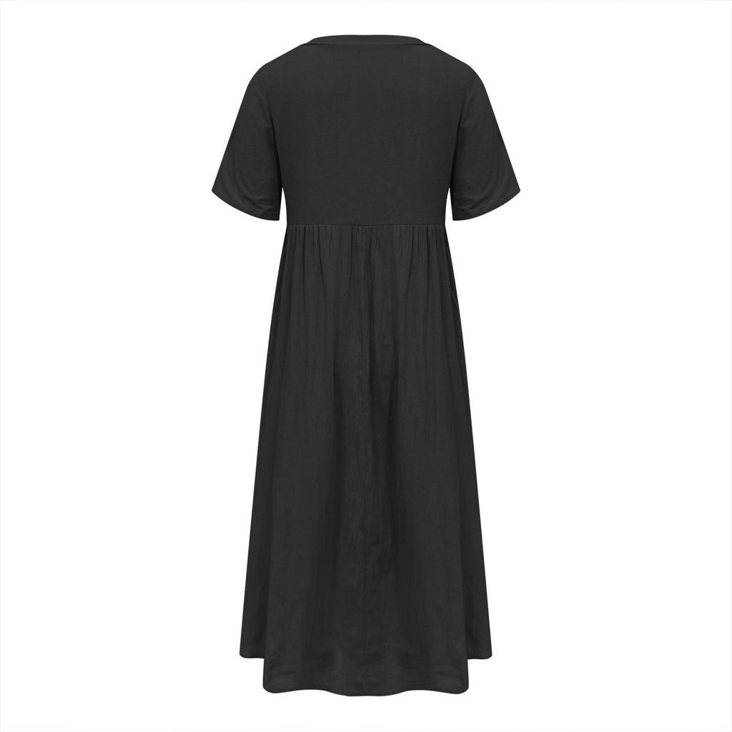 Summer Dresses For Women Boho Maxi Dress Short Sleeve V Neck Dresses Fashion Dress with Pockets